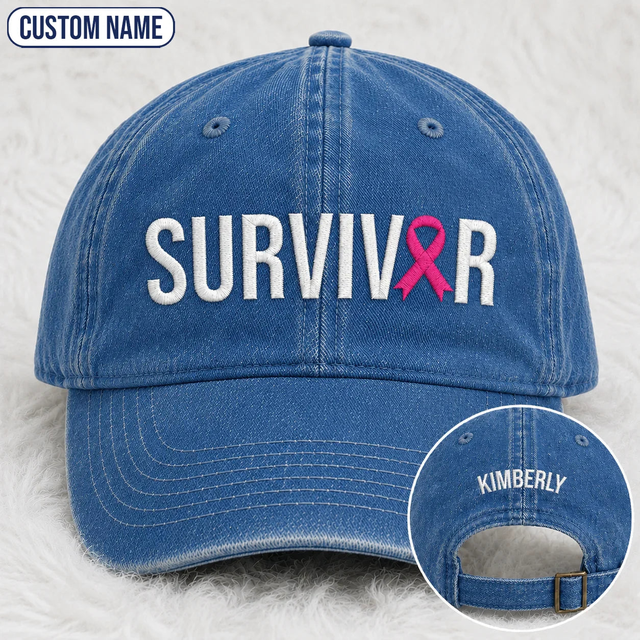 Personalized Survivor Pink Ribbon Embroidered Washed Cap, Awareness Gift