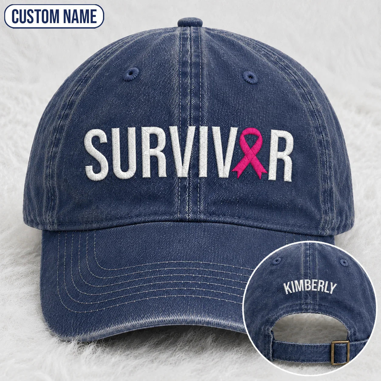 Personalized Survivor Pink Ribbon Embroidered Washed Cap, Awareness Gift