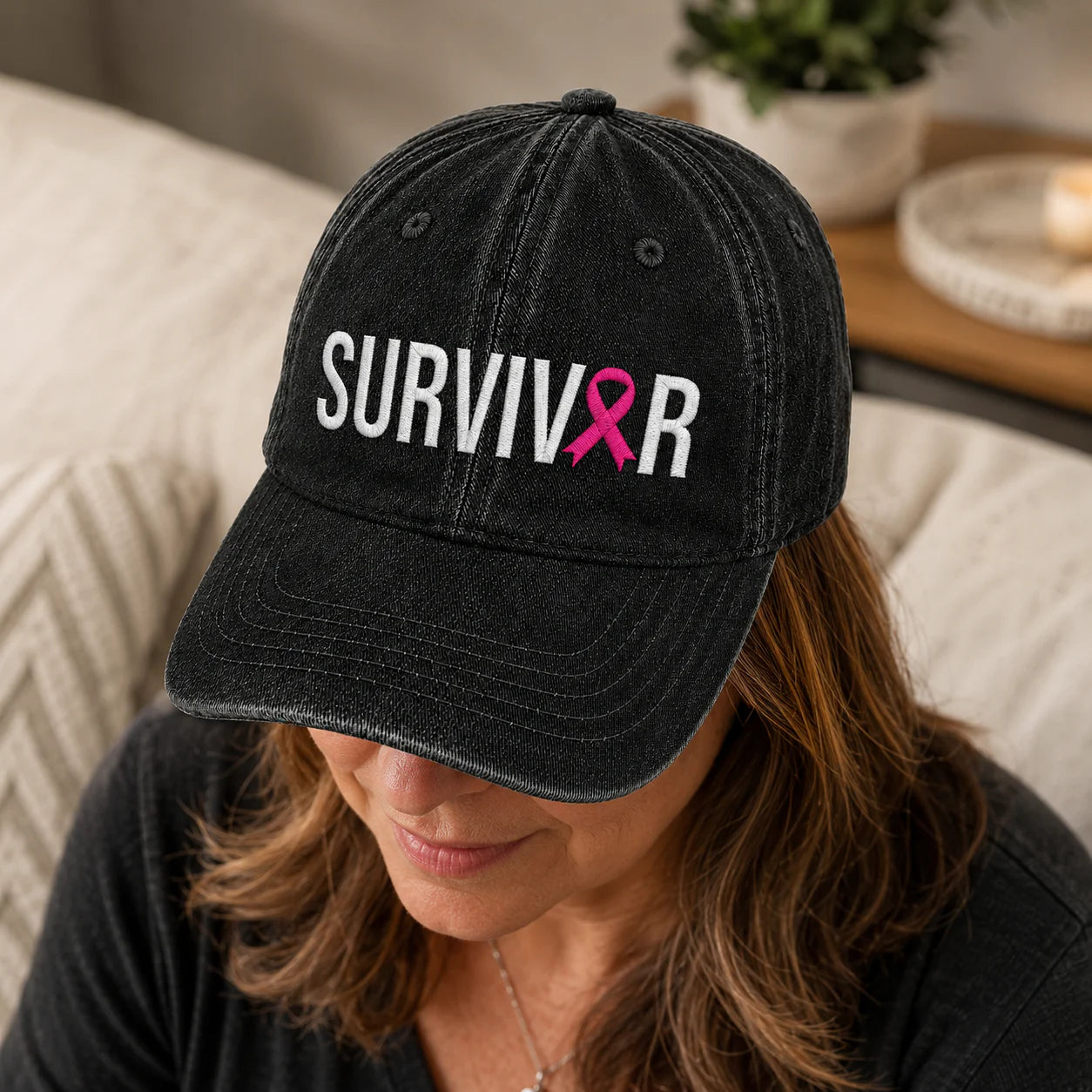 Personalized Survivor Pink Ribbon Embroidered Washed Cap, Awareness Gift