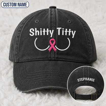 Personalized Pink Ribbon Humor Embroidered Washed Cap, Awareness Gift