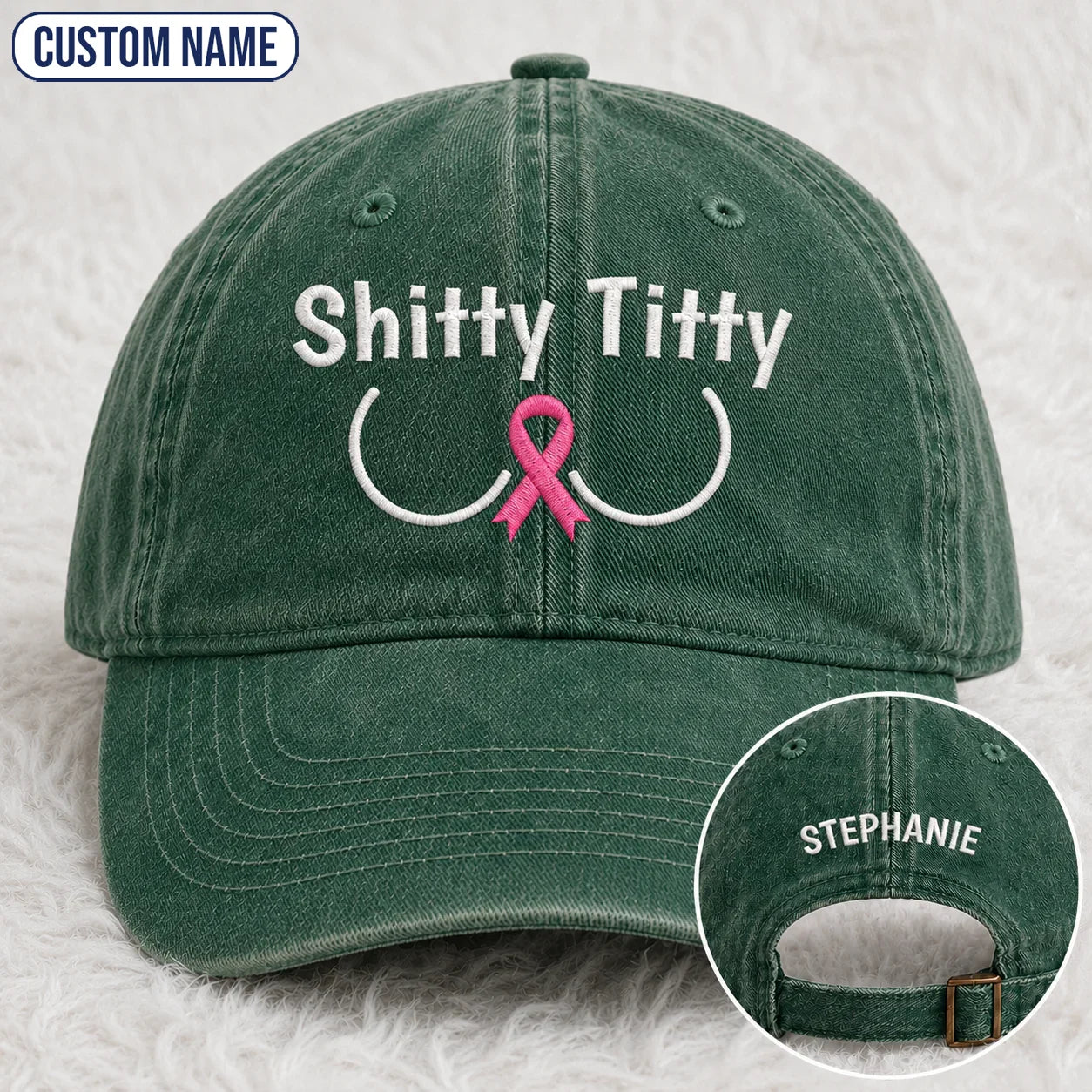 Personalized Pink Ribbon Humor Embroidered Washed Cap, Awareness Gift