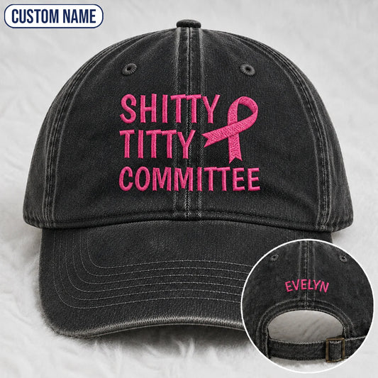Personalized Pink Ribbon Committee Embroidered Washed Cap, Awareness Gift