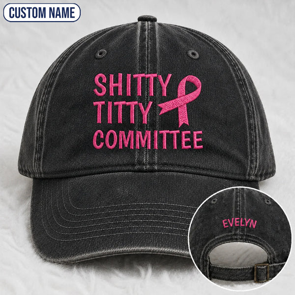Personalized Pink Ribbon Committee Embroidered Washed Cap, Awareness Gift