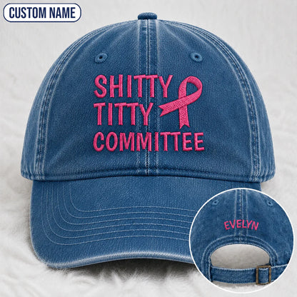 Personalized Pink Ribbon Committee Embroidered Washed Cap, Awareness Gift