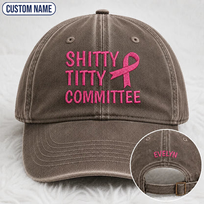 Personalized Pink Ribbon Committee Embroidered Washed Cap, Awareness Gift