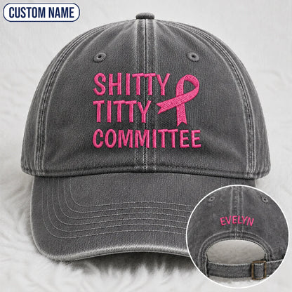 Personalized Pink Ribbon Committee Embroidered Washed Cap, Awareness Gift