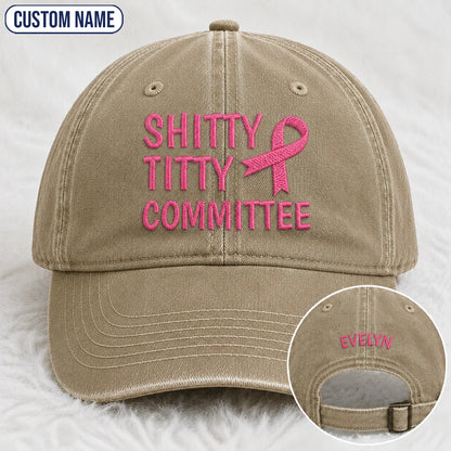 Personalized Pink Ribbon Committee Embroidered Washed Cap, Awareness Gift