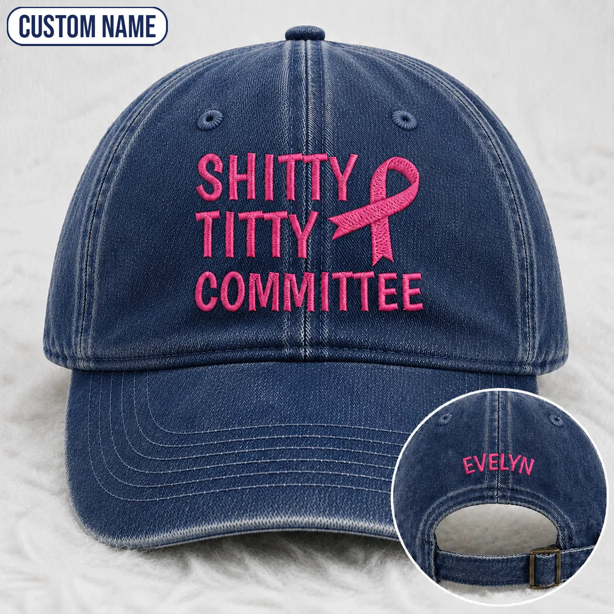 Personalized Pink Ribbon Committee Embroidered Washed Cap, Awareness Gift