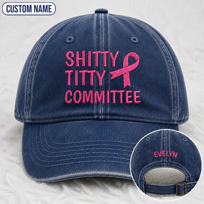 Personalized Pink Ribbon Committee Embroidered Washed Cap, Awareness Gift