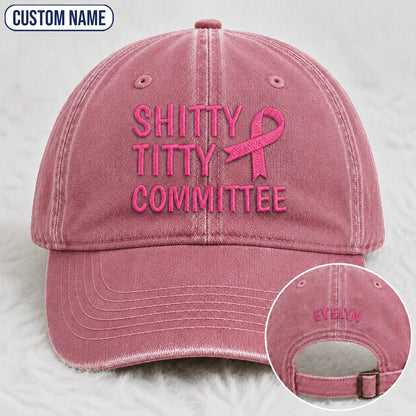 Personalized Pink Ribbon Committee Embroidered Washed Cap, Awareness Gift