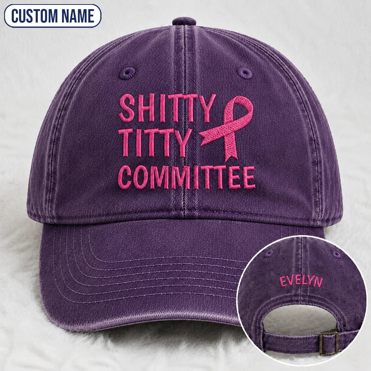 Personalized Pink Ribbon Committee Embroidered Washed Cap, Awareness Gift