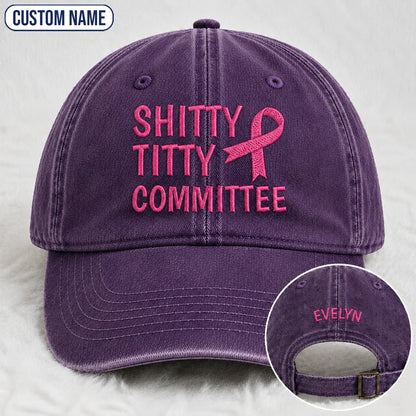 Personalized Pink Ribbon Committee Embroidered Washed Cap, Awareness Gift