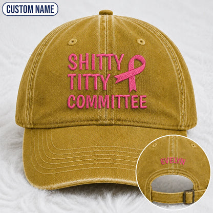 Personalized Pink Ribbon Committee Embroidered Washed Cap, Awareness Gift