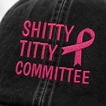 Personalized Pink Ribbon Committee Embroidered Washed Cap, Awareness Gift