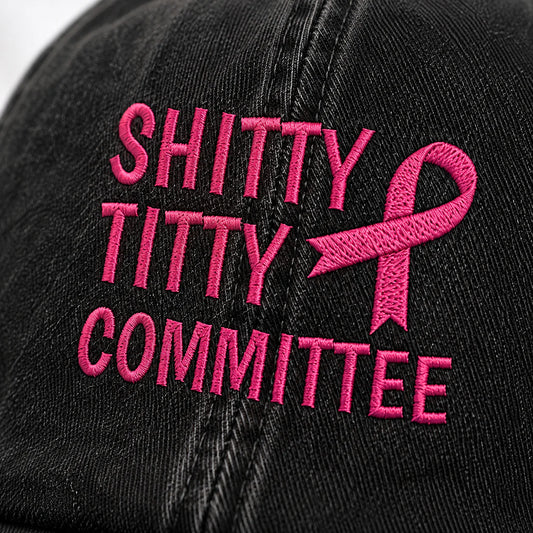 Personalized Pink Ribbon Committee Embroidered Washed Cap, Awareness Gift