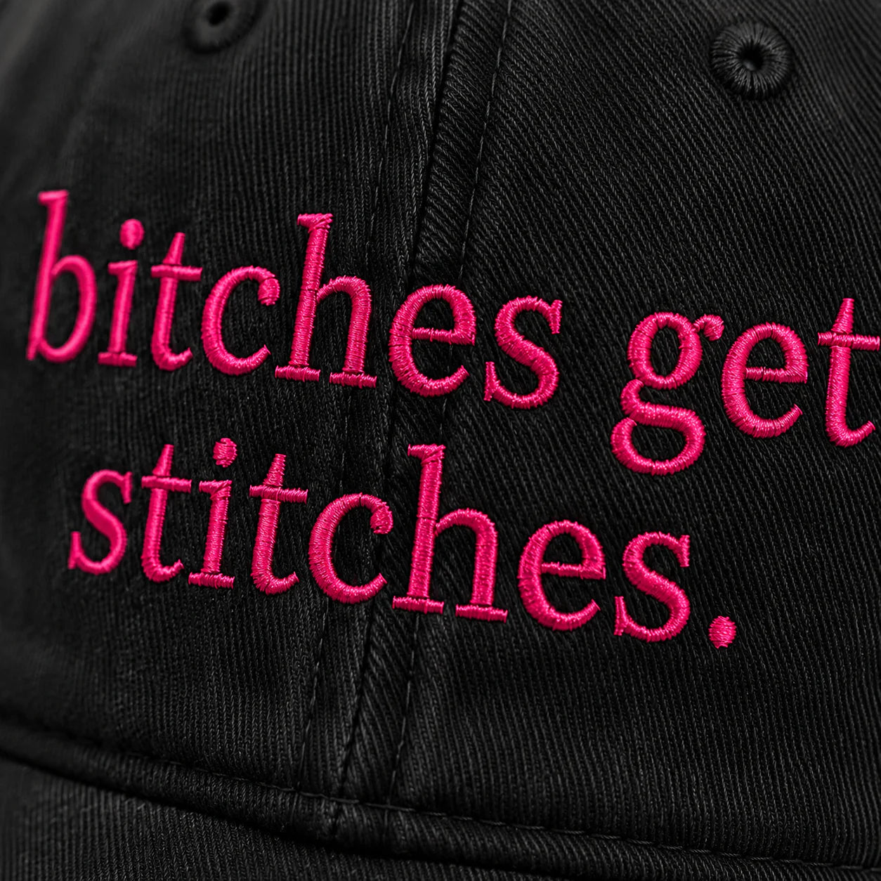 Personalized Bitches Get Stitches Pink Ribbon Embroidered Washed Cap, Awareness Gift