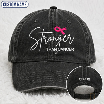 Personalized Stronger Pink Ribbon Embroidered Washed Cap, Awareness Gift