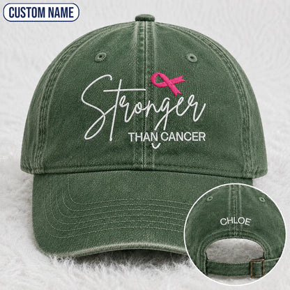 Personalized Stronger Pink Ribbon Embroidered Washed Cap, Awareness Gift