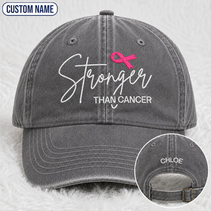 Personalized Stronger Pink Ribbon Embroidered Washed Cap, Awareness Gift