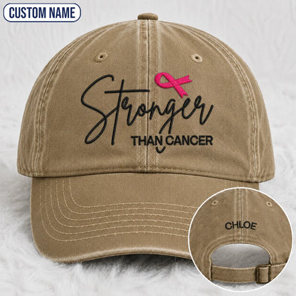 Personalized Stronger Pink Ribbon Embroidered Washed Cap, Awareness Gift