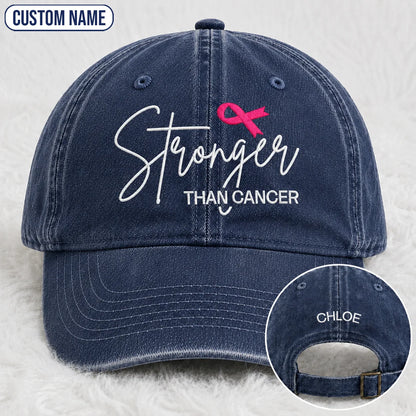 Personalized Stronger Pink Ribbon Embroidered Washed Cap, Awareness Gift