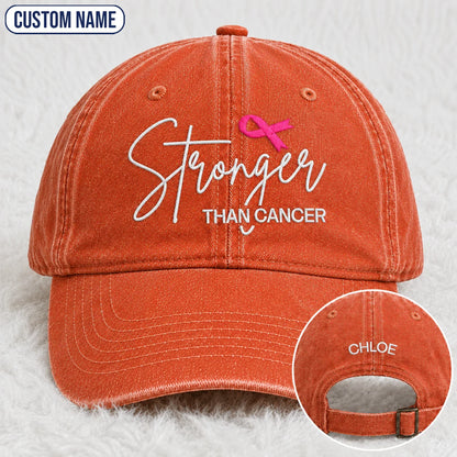 Personalized Stronger Pink Ribbon Embroidered Washed Cap, Awareness Gift