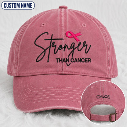 Personalized Stronger Pink Ribbon Embroidered Washed Cap, Awareness Gift