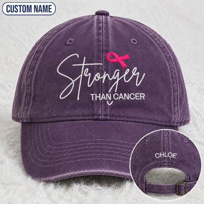 Personalized Stronger Pink Ribbon Embroidered Washed Cap, Awareness Gift