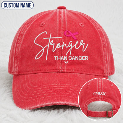 Personalized Stronger Pink Ribbon Embroidered Washed Cap, Awareness Gift