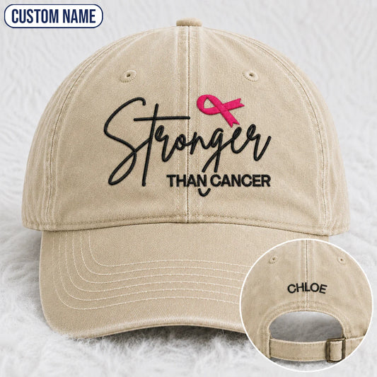 Personalized Stronger Pink Ribbon Embroidered Washed Cap, Awareness Gift