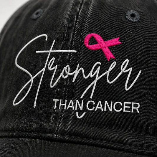 Personalized Stronger Pink Ribbon Embroidered Washed Cap, Awareness Gift