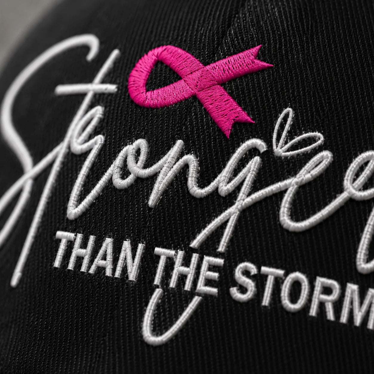 Personalized Stronger Than The Storm Pink Ribbon Embroidered Washed Cap, Awareness Gift