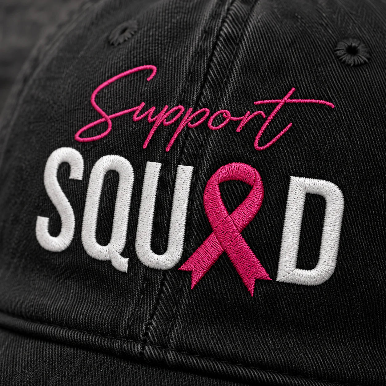 Personalized Support Squad Pink Ribbon Embroidered Washed Cap, Awareness Gift