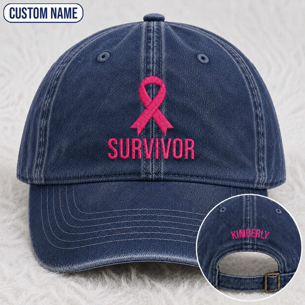 Personalized Survivor Pink Ribbon Embroidered Washed Cap, Awareness Gift