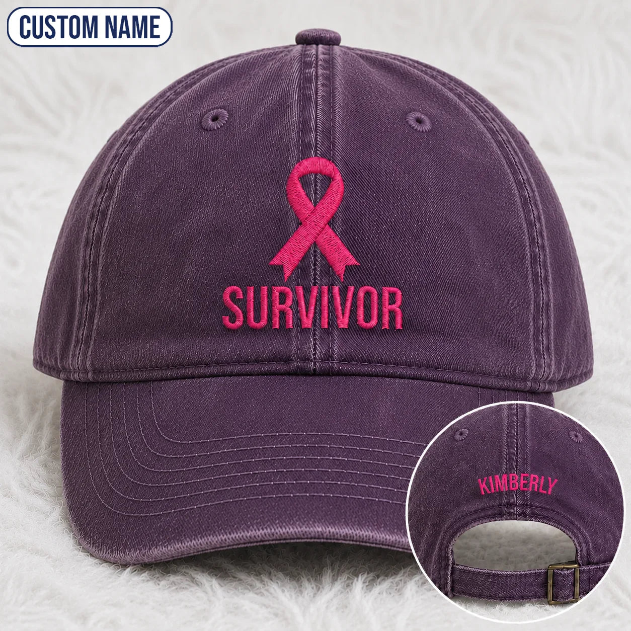 Personalized Survivor Pink Ribbon Embroidered Washed Cap, Awareness Gift