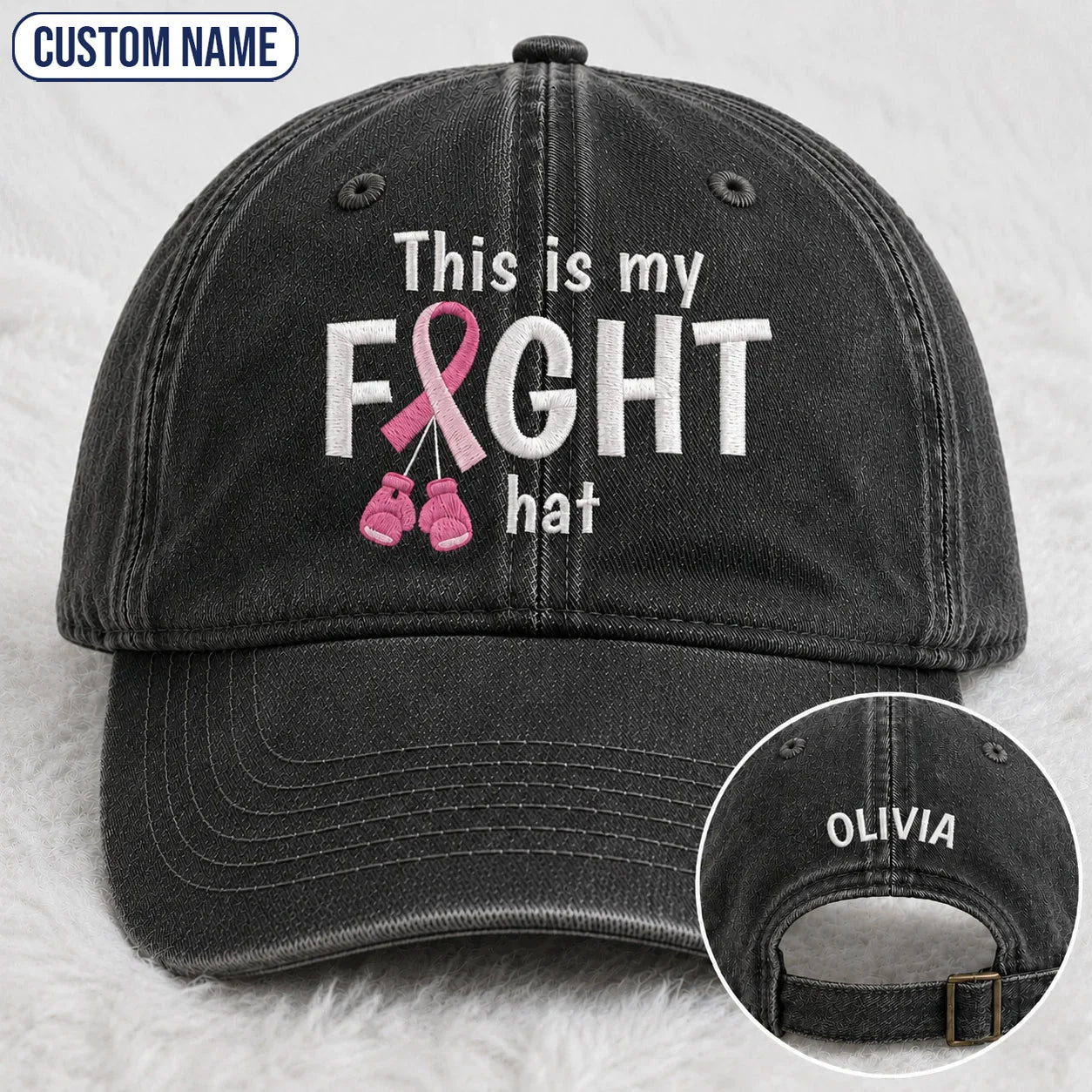Personalized This Is My Fight Hat Pink Ribbon Embroidered Washed Cap, Awareness Gift