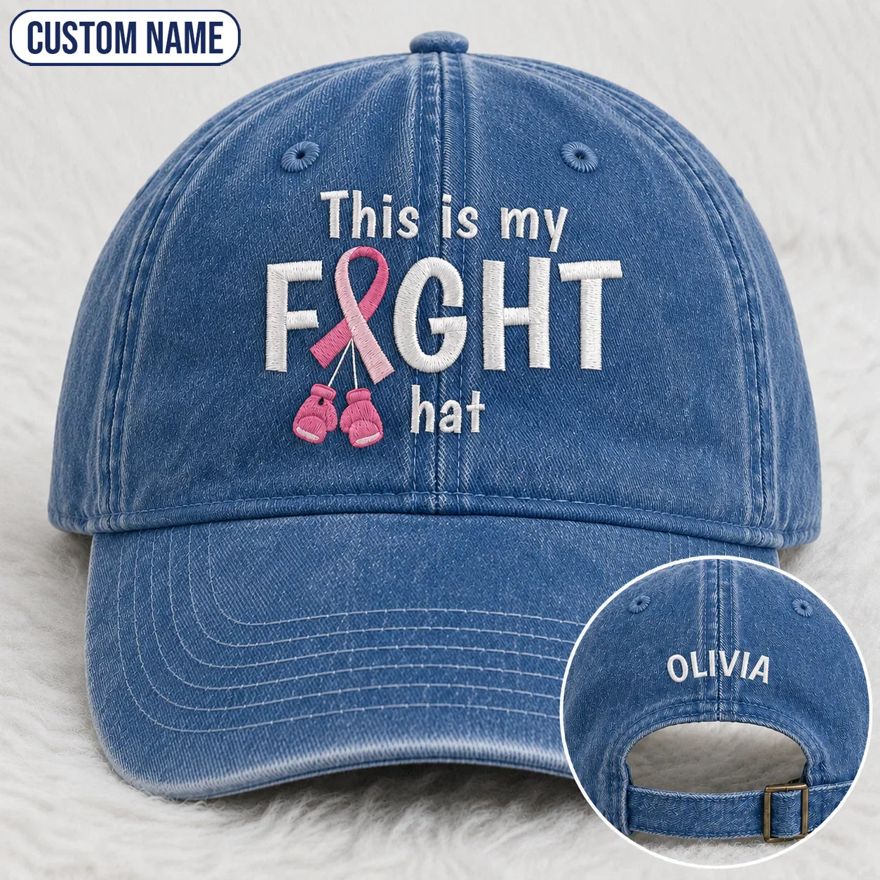Personalized This Is My Fight Hat Pink Ribbon Embroidered Washed Cap, Awareness Gift