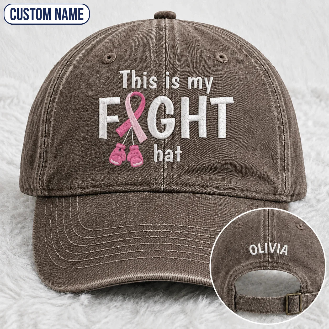 Personalized This Is My Fight Hat Pink Ribbon Embroidered Washed Cap, Awareness Gift