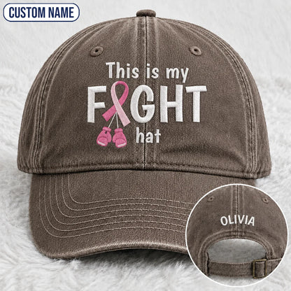 Personalized This Is My Fight Hat Pink Ribbon Embroidered Washed Cap, Awareness Gift