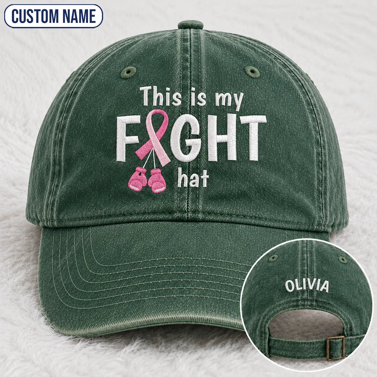 Personalized This Is My Fight Hat Pink Ribbon Embroidered Washed Cap, Awareness Gift