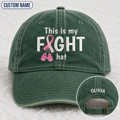 Personalized This Is My Fight Hat Pink Ribbon Embroidered Washed Cap, Awareness Gift