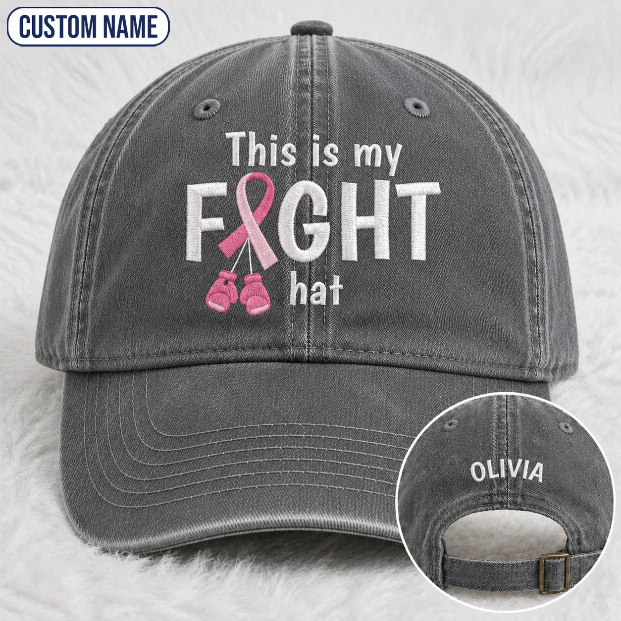 Personalized This Is My Fight Hat Pink Ribbon Embroidered Washed Cap, Awareness Gift