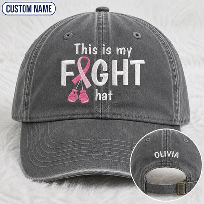 Personalized This Is My Fight Hat Pink Ribbon Embroidered Washed Cap, Awareness Gift