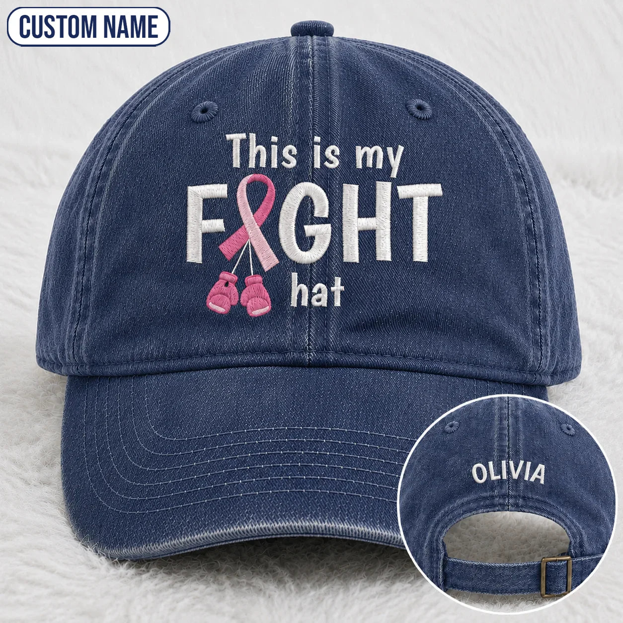 Personalized This Is My Fight Hat Pink Ribbon Embroidered Washed Cap, Awareness Gift