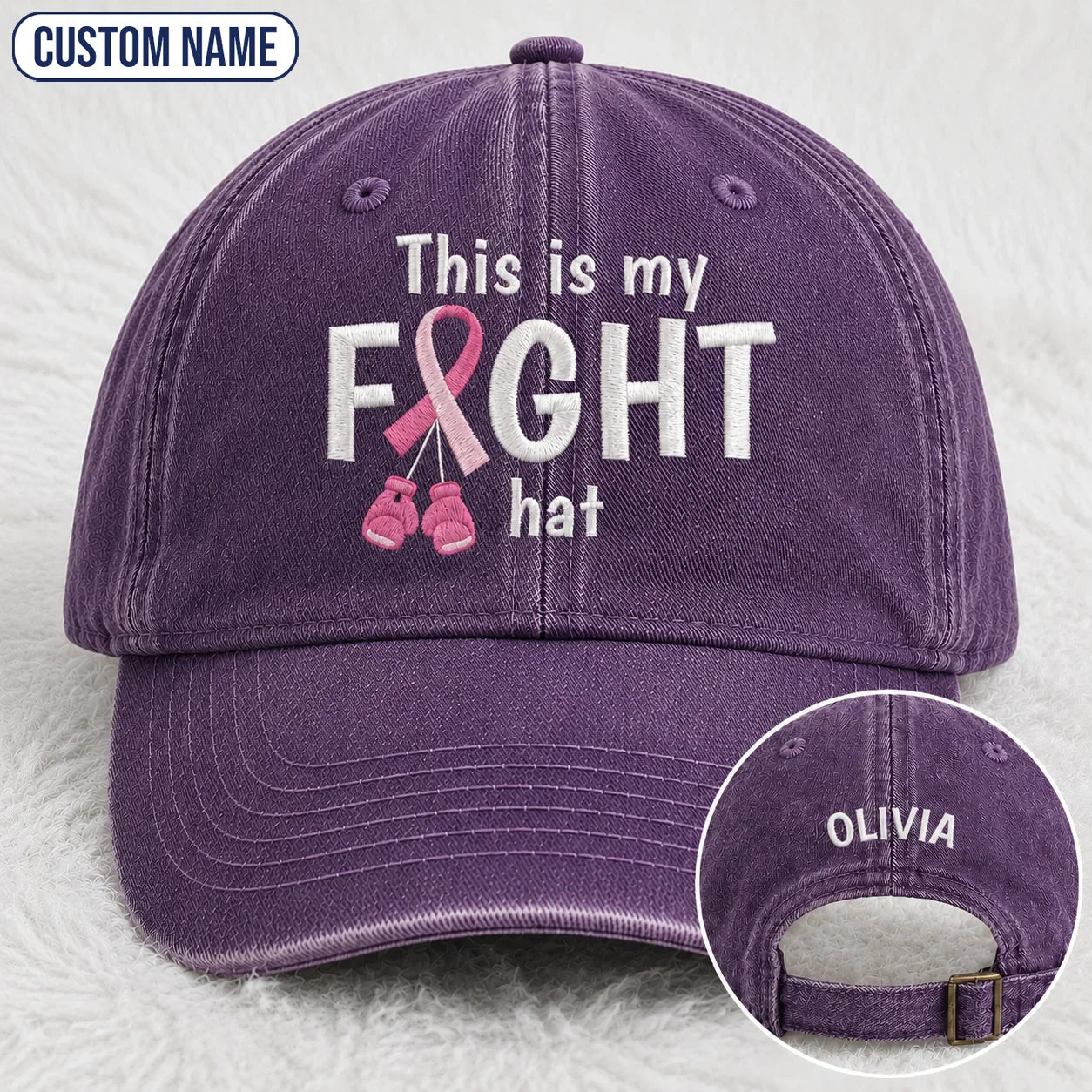 Personalized This Is My Fight Hat Pink Ribbon Embroidered Washed Cap, Awareness Gift
