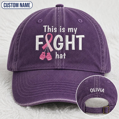 Personalized This Is My Fight Hat Pink Ribbon Embroidered Washed Cap, Awareness Gift