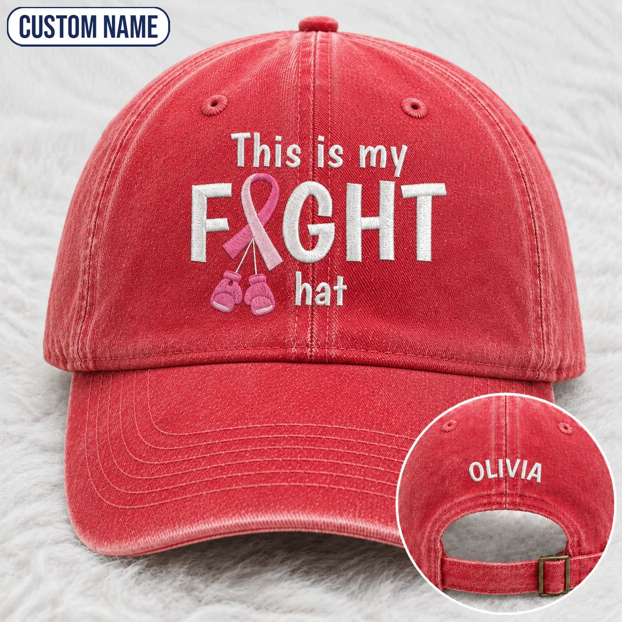 Personalized This Is My Fight Hat Pink Ribbon Embroidered Washed Cap, Awareness Gift