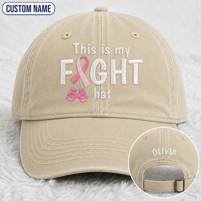 Personalized This Is My Fight Hat Pink Ribbon Embroidered Washed Cap, Awareness Gift