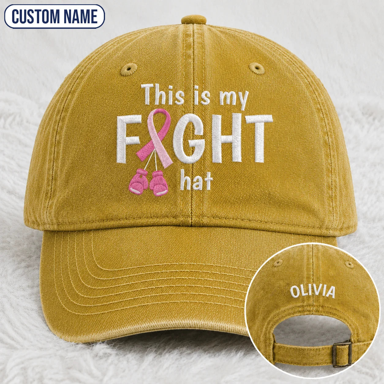Personalized This Is My Fight Hat Pink Ribbon Embroidered Washed Cap, Awareness Gift