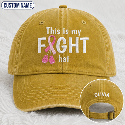 Personalized This Is My Fight Hat Pink Ribbon Embroidered Washed Cap, Awareness Gift